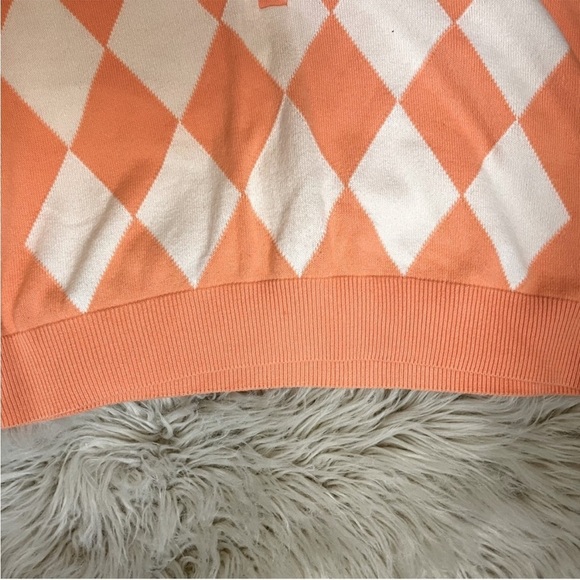 Y2K 1990’s VINTAGE WESTBOUND PETITES Cotton Argyle Women’s MED Top Orange White - Picture 9 of 13